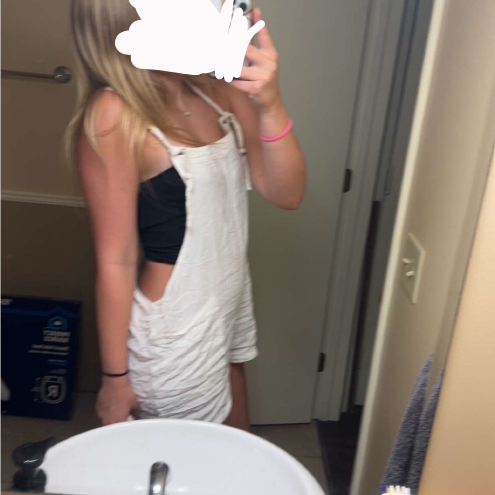 Aeropostale Cream Overalls with Side Cutouts